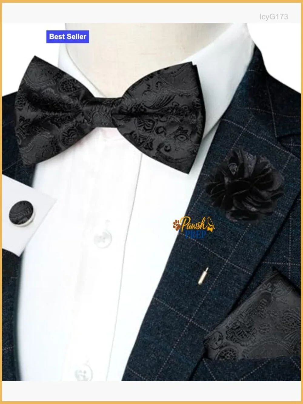 Men's Silk Blend Paisley Bow Tie Set with Cufflinks & Lapel Pin